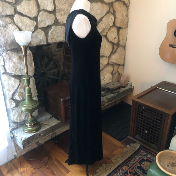 SOLD Sultry Vintage 90s Black Velvet Low Back Gown - Picture 2 of 6